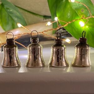 4 VTG Mini Mercury Glass Silver Bells Christmas Ornaments
